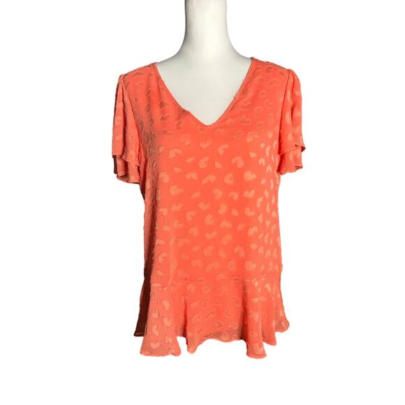 Michael Kors Medium Orange Short Sleeve Top Flutter Sleeve - Picture 1 of 5